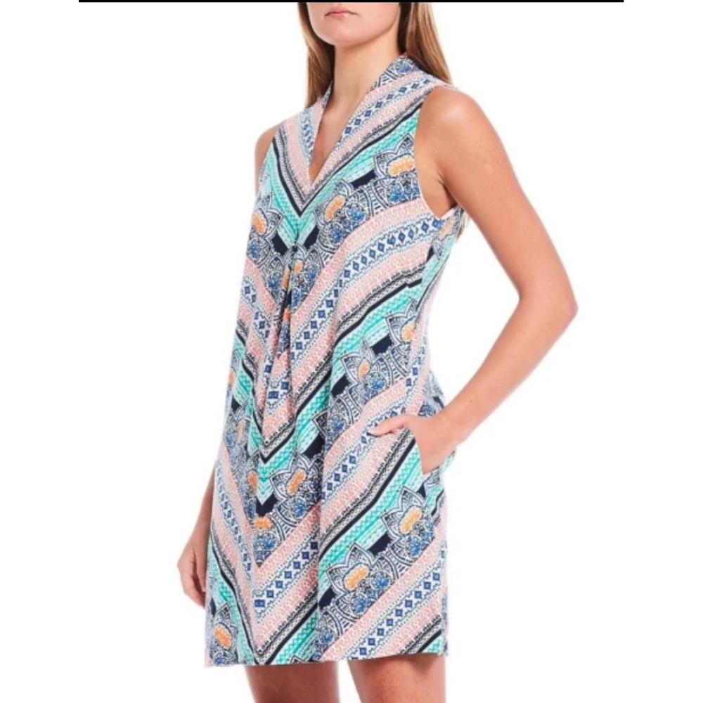Tommy‎ Bahama Linen Blend Dress Sz L Resort Coastal Chic Tropical Shift Beachy